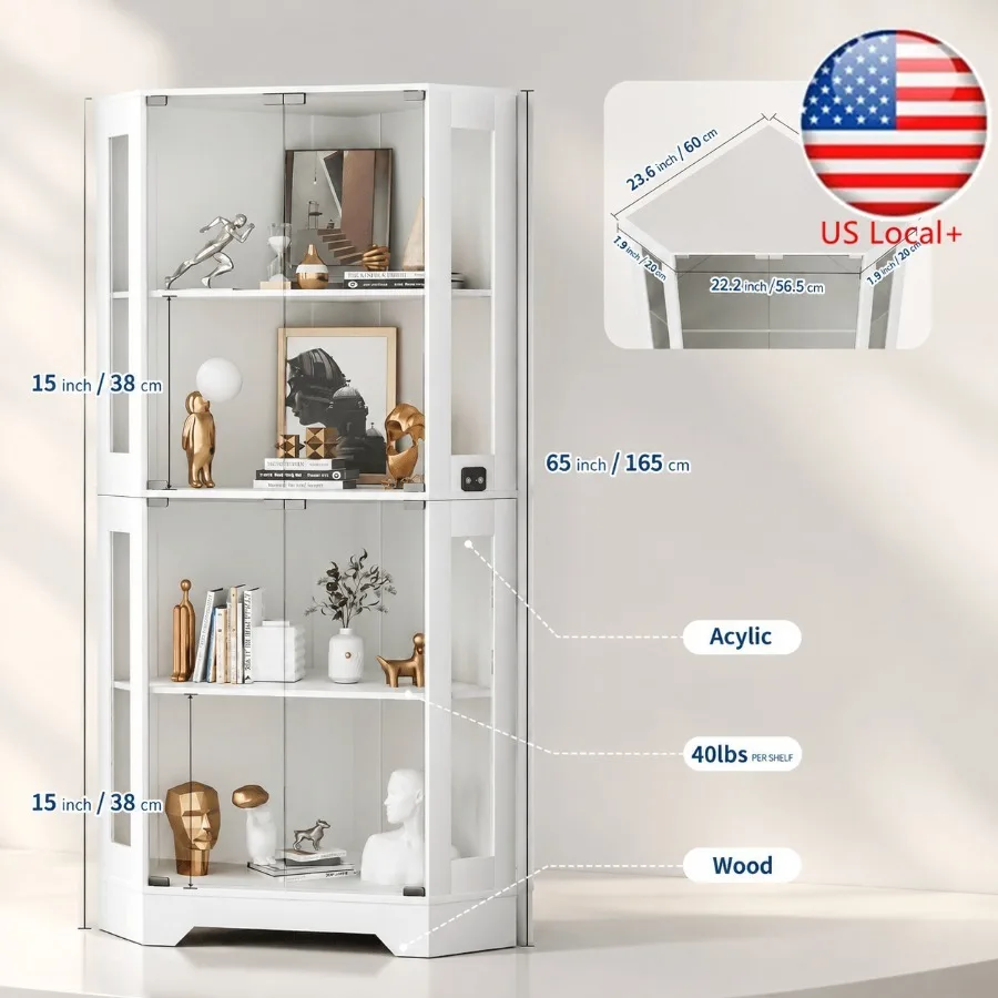Storage & Organization - 65-centymetrowa, biała, narożna szafka ekspozycyjna z